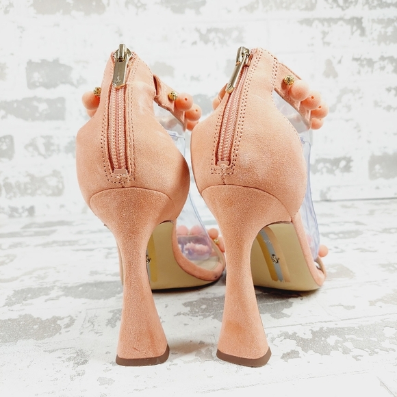 New Sam Edelman Luella Peach Leather Ankle Strap heeled Sandal C859 - Picture 7 of 12